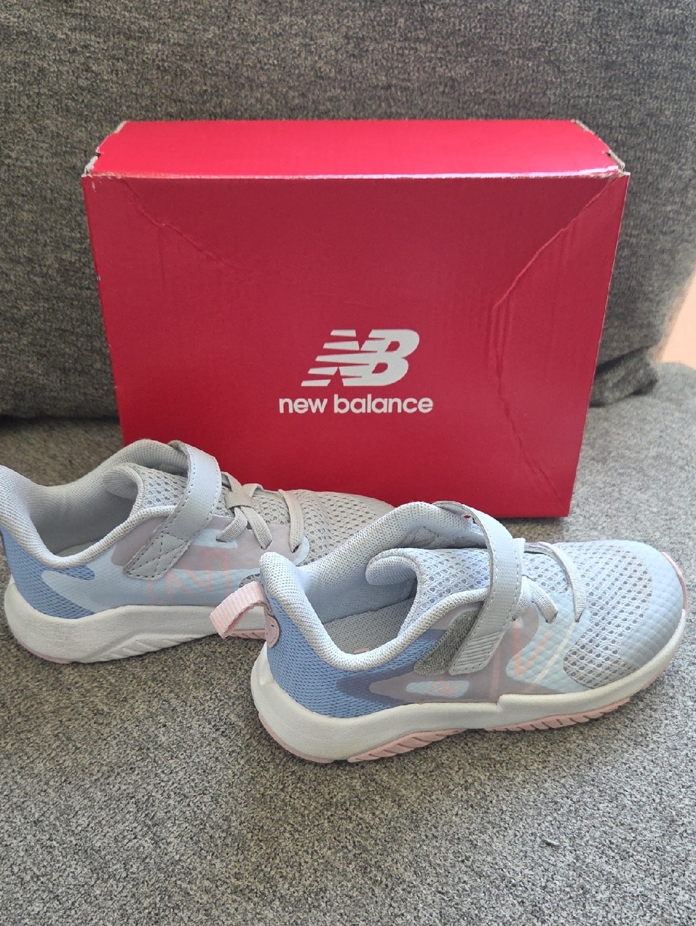 New Balance Kids Light Gray and Pink Hook-and-Loop Sneakers